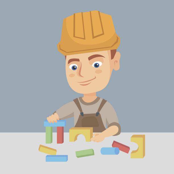 男孩在建筑工室内玩积木玩具图片下载