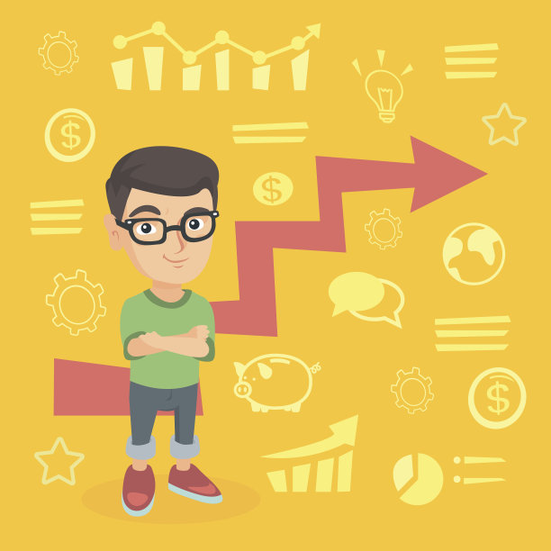 男孩站在箭头向上的背景上图片下载