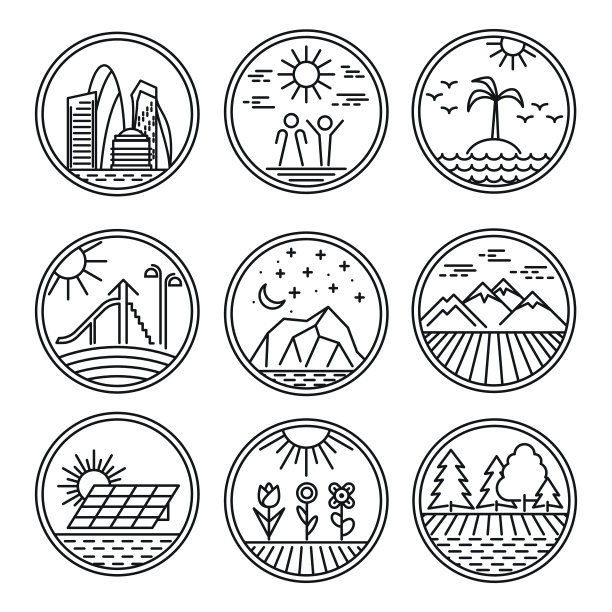 城市和自然景观图标图片下载