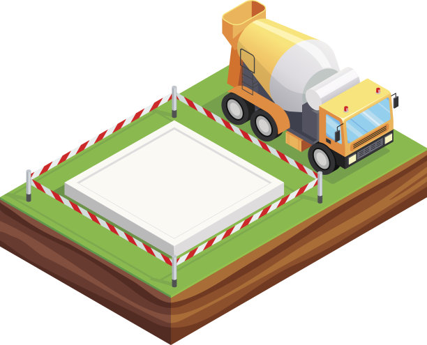 房子的混凝土基础和混凝土搅拌机的3d图标。图片下载