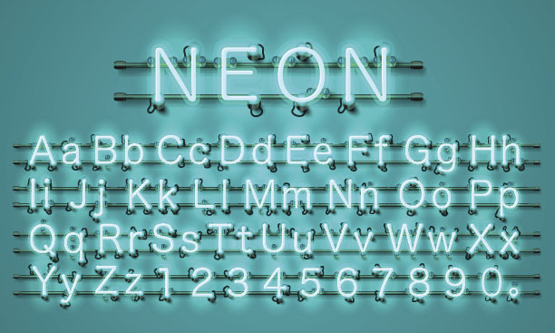 霓虹城市色石灰绿色字体。英语字母表。素材图片