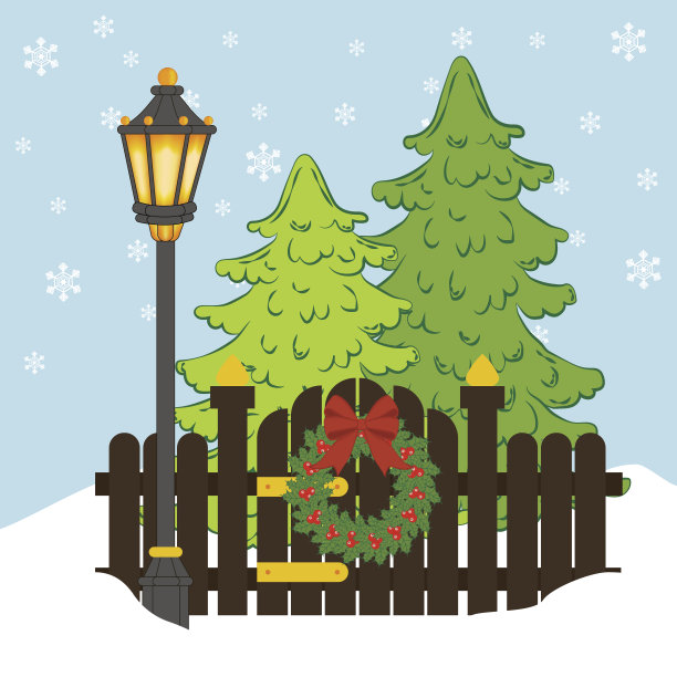 圣诞树和路灯图片下载