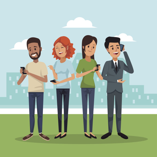 城市景观背景与团队人社交网络交流图片下载