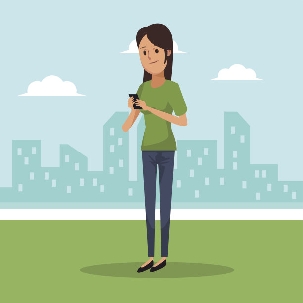 城市景观背景与女性社交网络交流图片下载