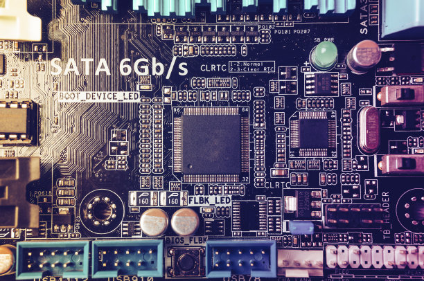 电路板。电子计算机硬件技术。主板数字芯片素材图片