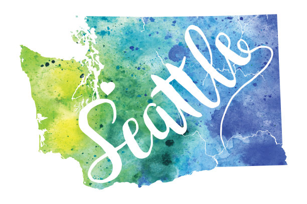 西雅图，华盛顿美国矢量水彩地图图片下载