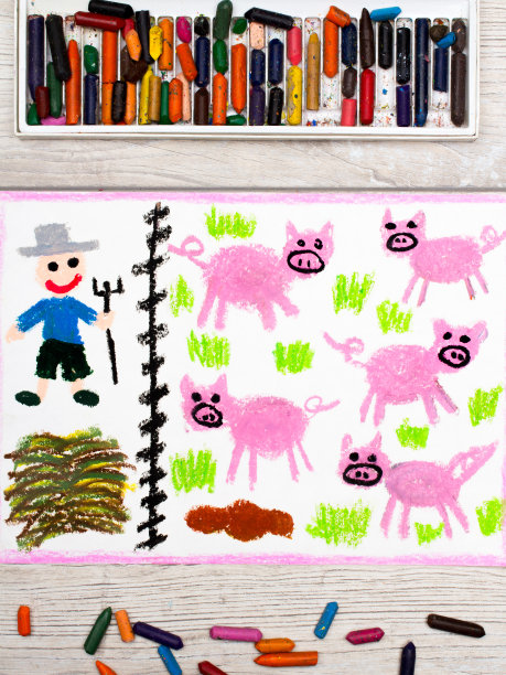 彩色绘画照片：生猪养殖图片下载