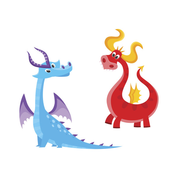 矢量平面卡通龙与角，翅膀设置图片下载