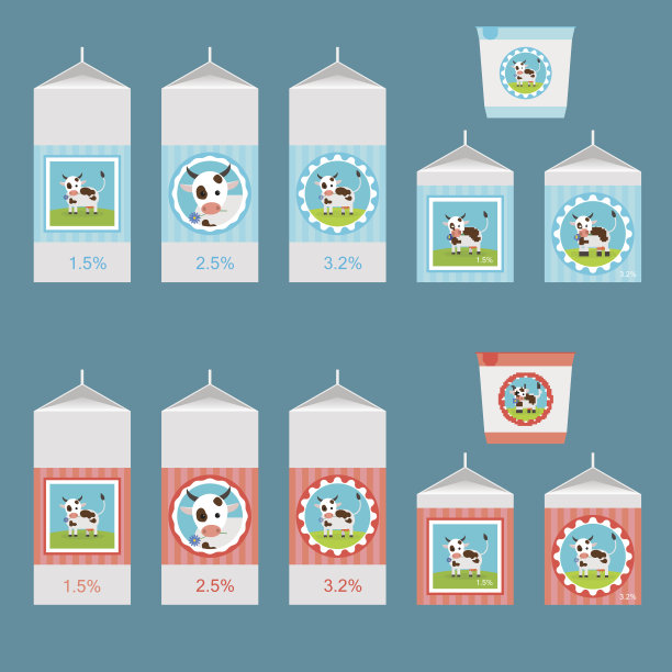 装乳制品的盒子。向量集。图片下载