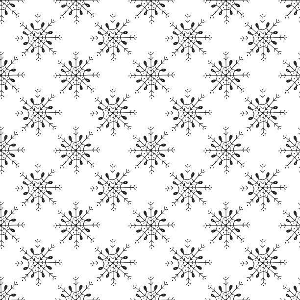 冬季手绘雪花无缝图案矢量素材图片下载