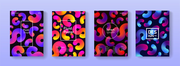 一套抽象的未来主义海报与流体形状。旗帜，标语牌和封面的集合。背景与丰富多彩的元素。图片下载