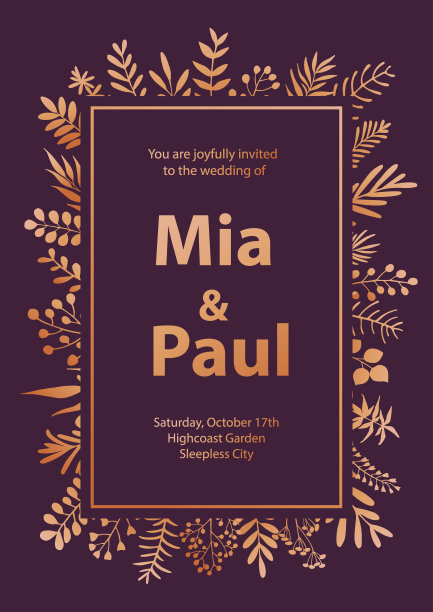 优雅的花枝小枝婚礼请帖模板素材图片