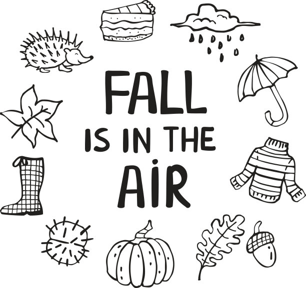 秋天是空中手写手绘的黑白卡片图片下载