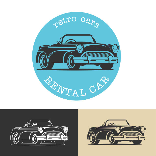 古董车。黑色矢量标志，图标，出租复古车。图片下载
