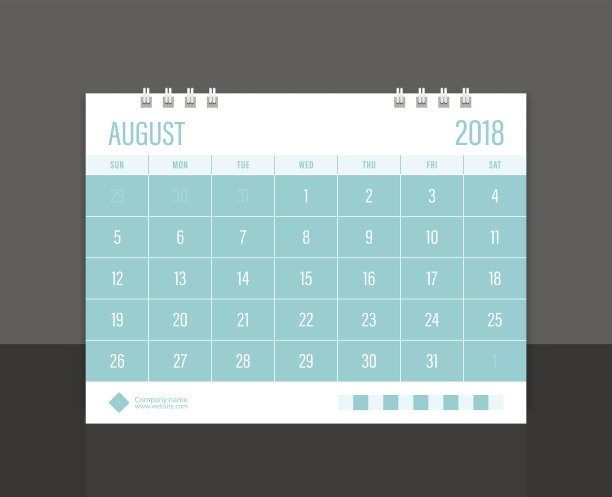 日历2018年8月周开始于周日。桌面日历企业设计模板向量。图片下载