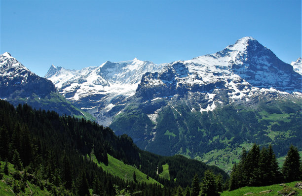 在瑞士阿尔卑斯山的一个登山经典的艾格尔北坡的视角图片下载