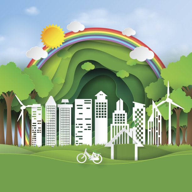 绿色环保的城市纸艺术风格图片下载