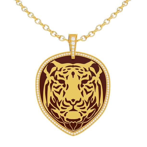 3D插图孤立的金项链老虎与钻石链上图片下载