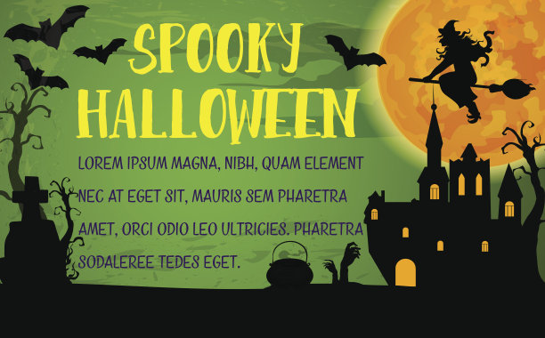 有蝙蝠和女巫的万圣节海报图片下载