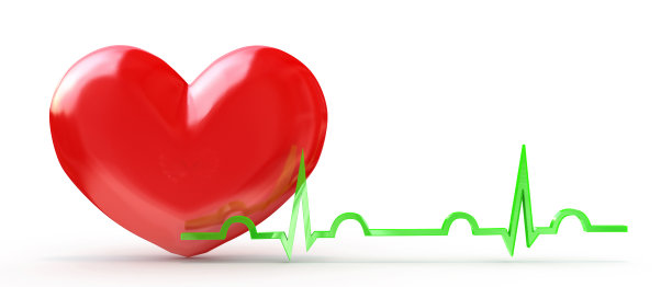 亮红色心脏与心电图上孤立的白色在设计上有关健康的信息。三维演示图片下载