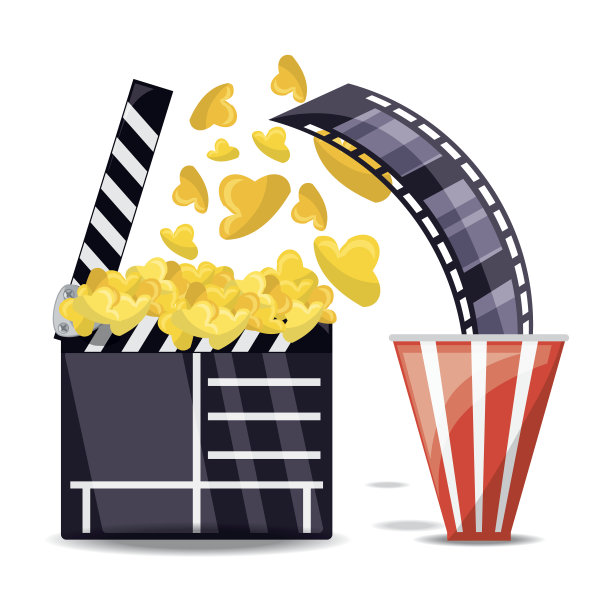 有爆米花和幻灯片场景的拍板图片下载