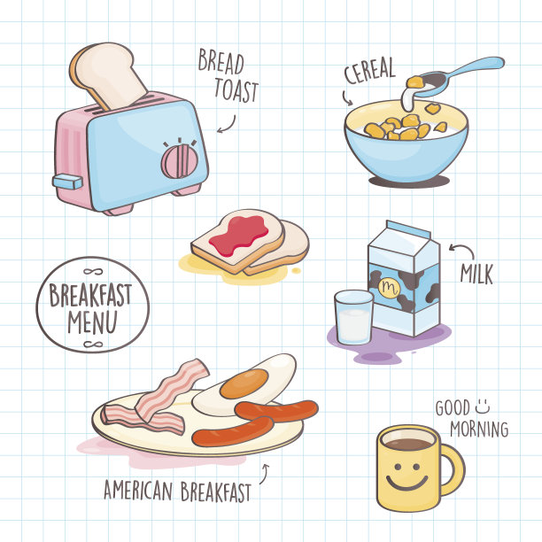 色彩斑斓的涂鸦式早餐。图片下载