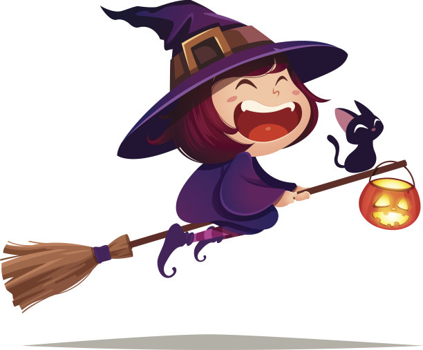 万圣节会飞的小女巫。图片下载