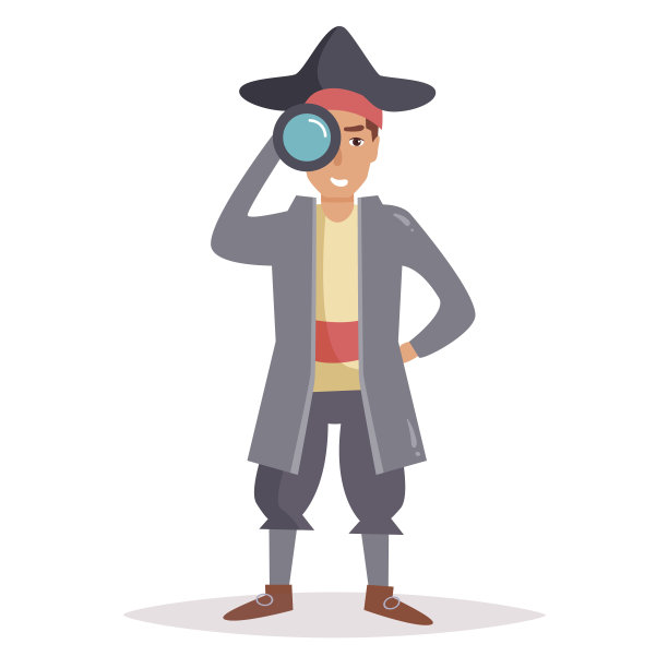 海盗与望远镜。向量图片下载