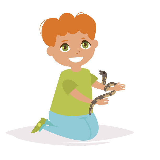 男孩和蛇。向量。卡通图片下载