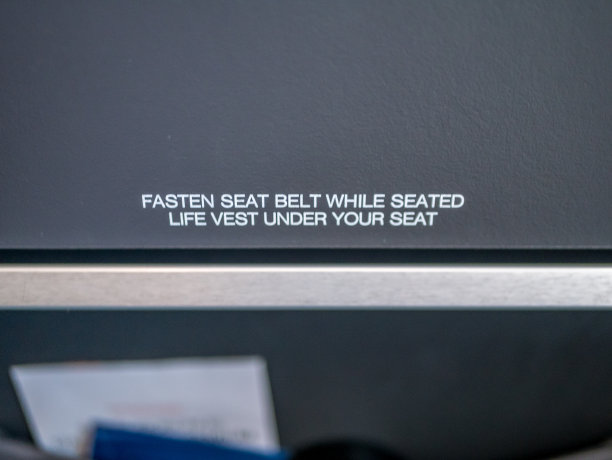 在飞机上，“坐好后系好安全带，在座位下穿上救生衣”。图片下载