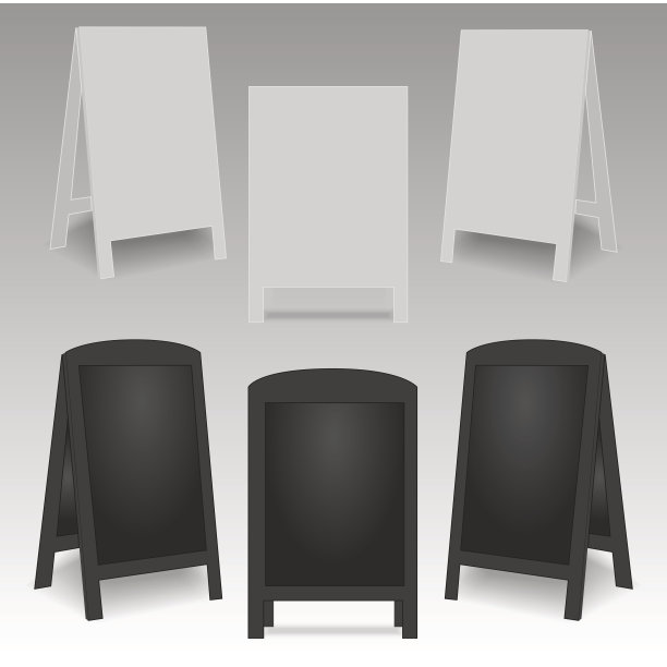 一套空白的空白广告街道手持式三明治摊人行道。矢量插图。图片下载