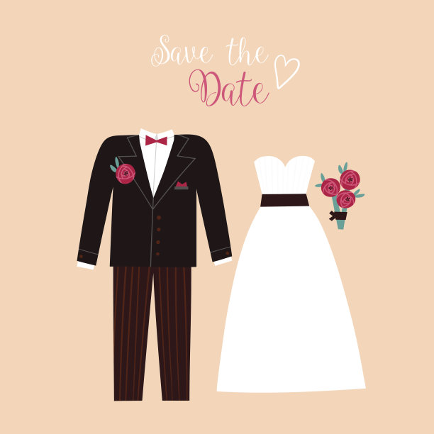 新娘和新郎服装矢量插图。图片下载