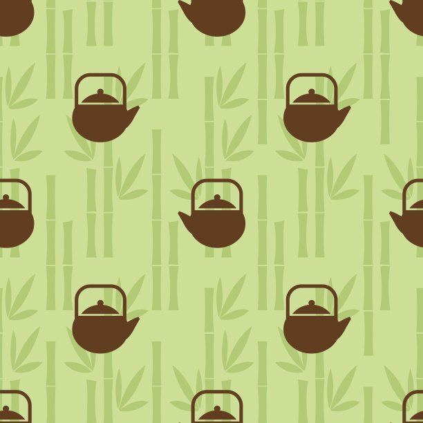 竹纹背景无缝茶壶图片下载