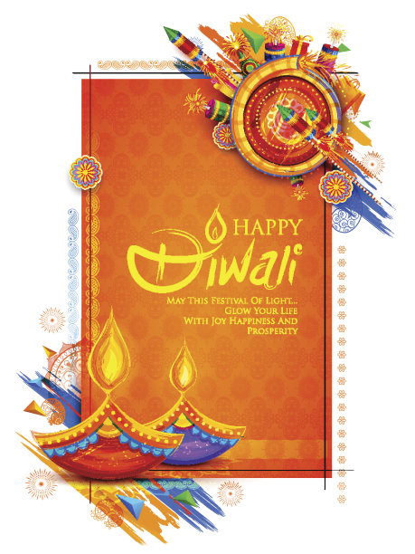 燃烧的diya和鞭炮在快乐排灯节的背景印度的光节日图片下载