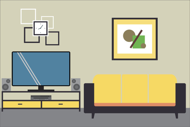 卡通图形客厅室内家具设计。图片下载