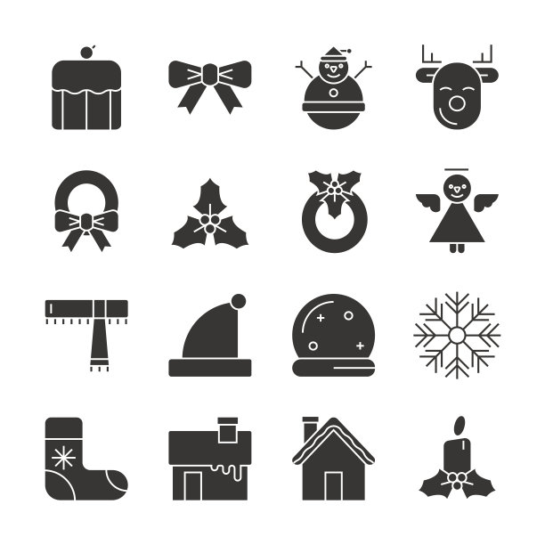 圣诞晚会和新年快乐细线矢量图标图片下载