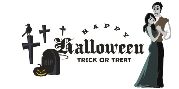 万圣节哥特派对：吸血鬼情侣宣传单banner插画图片下载