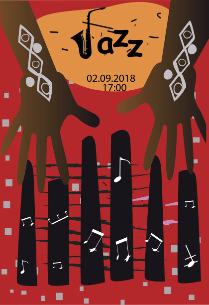 爵士乐海报上有音乐家和乐器。图片下载