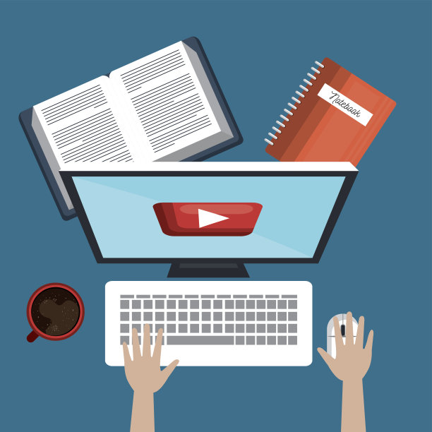 学生在线教育，电脑书籍和杯咖啡设计图片下载