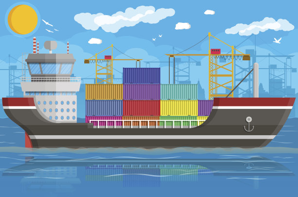 货船、集装箱起重机。港口物流图片下载