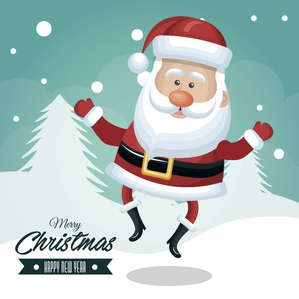 圣诞老人圣诞贺卡白松柏雪图片下载