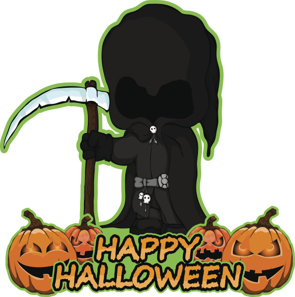 死神希望万圣节快乐在孤立的白色背景图片下载