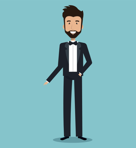 婚礼男子新郎与燕尾服仪式典雅矢量插图图片下载