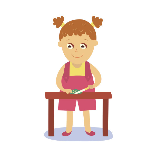 女孩做饭，切黄瓜在厨房的桌子上图片下载