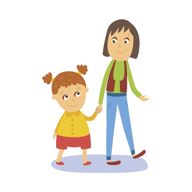 妈妈和女儿，女孩和她妈妈走在一起图片下载