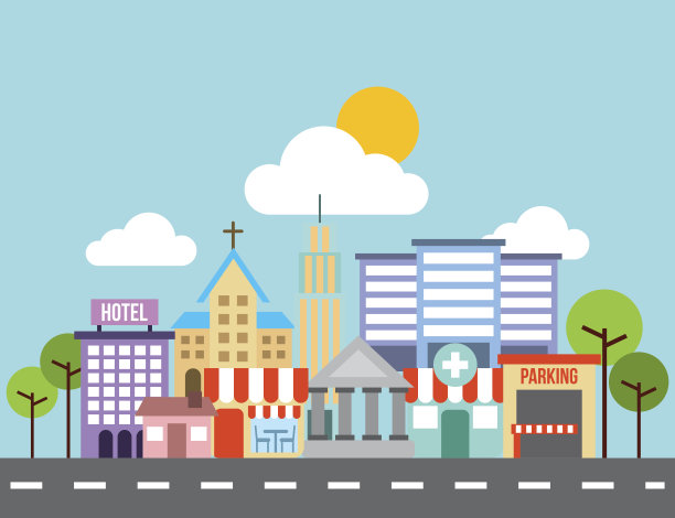 城市建筑道路城市街道景观素材图片