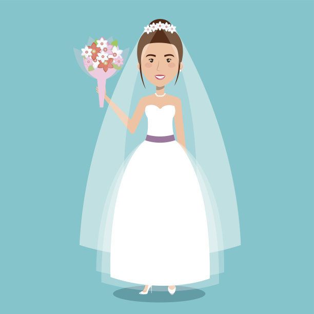 美丽的新娘穿着婚纱和捧花庆典图片下载