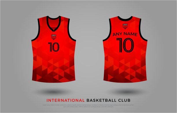篮球t恤设计制服套装套装。篮球球衣模板。红色和黑色的颜色，前和后视图衬衫模拟起来。阿联酋篮球，排球俱乐部矢量插图图片下载