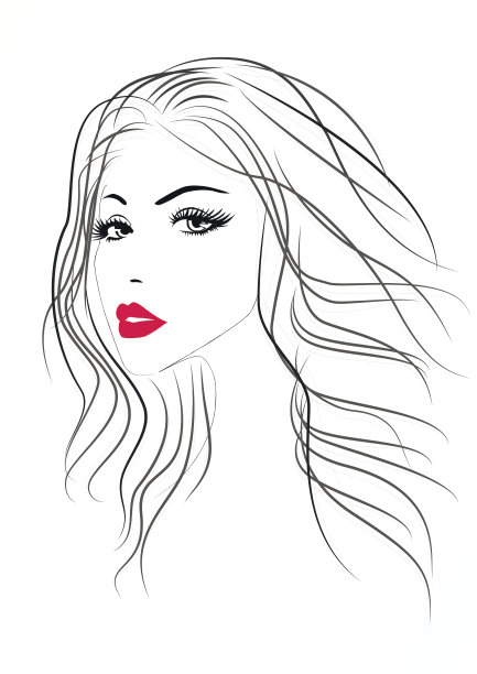 美丽的女人肖像与红色性感的嘴唇，矢量插图图片下载