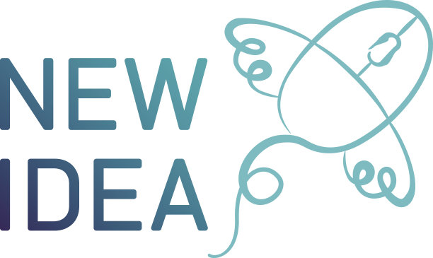 一个彩色的书法图标或标志，图像飞行的电脑鼠标与翅膀和文字-一个新想法。矢量，背景隔离。图片下载